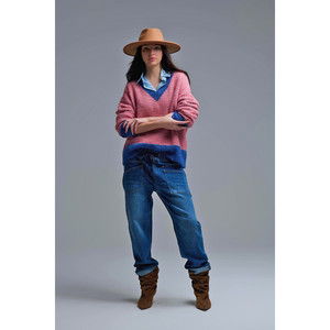 กางเกงยีนส์ทรงหลวมพร้อมกระเป๋าด้านหน้าและเชือกผูกที่เอว - Product Image 2