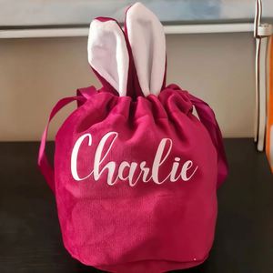 Ornement d'oreilles de lapin de Pâques personnalisé avec nom gravé, en polyester, style moderne, pour rangement de bonbons, décoration de fête de mariage - Product Image 2