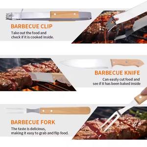 Kit <span class=keywords><strong>de</strong></span> Accesorios Portátiles para Parrilla <span class=keywords><strong>de</strong></span> Barbacoa, Juego <span class=keywords><strong>de</strong></span> Herramientas <span class=keywords><strong>de</strong></span> Acero Inoxidable para BBQ con Tenedor, Cuchillo, Espátula <span class=keywords><strong>de</strong></span> Cocina y <span class=keywords><strong>Pinzas</strong></span> con Mango <span class=keywords><strong>de</strong></span> <span class=keywords><strong>Madera</strong></span> - Product Image 4
