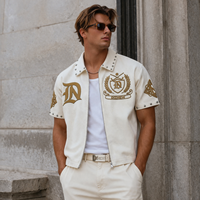 Veste en daim pour homme DiZNEW, design de créateur, faible MOQ, logo personnalisé, veste d'été à manches courtes et col montant
