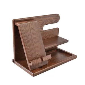 Natuur Hout Telefoon Docking Station, Sleutelhouder Portemonnee Horloge Organizer Stand,Desktop Bureau Hout Mobiele Telefoon Houders Stand