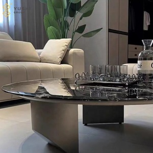 Mesa de Centro Moderna YUSHI Personalizada con Tapa de Mármol Natural Negro Pulido y Base de Acero Inoxidable Plateado para Sala de Estar - Product Image 5