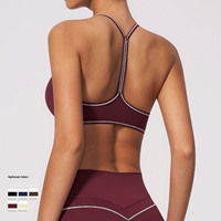 Soutien-gorge de sport pour femme de haute qualité avec biais contrastant, dos en Y, fines bretelles spaghetti, col en V, rembourrage amovible, pour entraînement et yoga