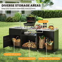 Îlot de barbecue intégré de luxe en acier inoxydable SUS304, résistant aux intempéries et au feu, avec conception 3D gratuite en 48h, garantie de 2 ans, cuisine préfabriquée moderne