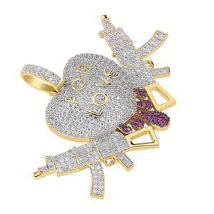 Hiphop Iced Out Double AK47 Heart inciso per collana con ciondolo amore - Product Image 3