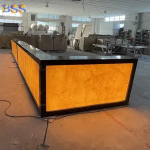 Nightclub Bar L Shape Modern Restaurant Club Translucent Marble Black Granite Top Onyx Bar Counter