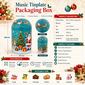 Christmas Rotating Musical Dome <b>Tin</b> Box Food Grade Cookie Gift Metal Can Christmas Holiday Gift - Product Image 4