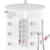 HOMEDEC Système de douche complet 16 pouces, Pommeau mural 6 pouces, Robinet de douche 4 voies, Jets de douche à main 2 fonctions, Nickel brossé, Chine
