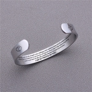 316 L Stainless Steel Silver Color Letter <b>Engraved</b> Open Bracelet C Shaped 10MM Wide Cuff Bracelet <b>Bangle</b> - Product Image 4