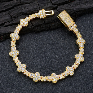 Bracelet chaîne fleur croisée 10MM plaqué or 18K micro-pavé CZ Iced Out, bijou tendance hip-hop, cadeau - Product Image 1