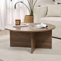 Table basse ronde moderne en mélamine et panneaux de particules, avec plateau en pierre de travertin