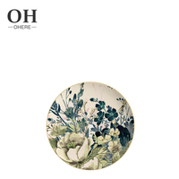 Ensemble de dîner en porcelaine osseuse feuilles vertes de luxe ensemble de 4 assiettes ensemble de vaisselle de mariage ensemble de dîner Art décor pour événement et restauration et location