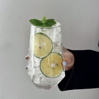 Tasse en verre borosilicate de haute qualité, style Ins, en forme de losange, populaire auprès des restaurants, pour thé aux fruits, soda et boissons froides