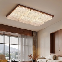 Plafonnier de salon en acier inoxydable avec couvercle en cristal, style médiéval, couleur noyer vintage, motif vague d'eau créatif, haut de gamme, AC