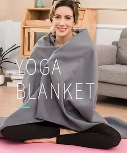 拉丝棉厚羊绒状隐约灰色艾扬格瑜伽冥想毯毛巾，羊毛布超柔软保暖瑜伽毯