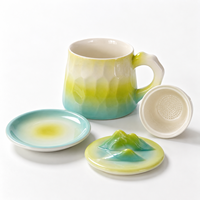 Ensemble de tasses à thé en céramique avec infuseur intégré, design montagne, glaçure dégradée, tasse à thé avec couvercle et soucoupe pour la maison, le bureau ou comme cadeau