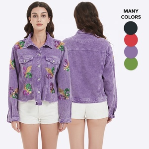 Phổ biến Mardi Gras Crop Áo khoác phụ nữ sequining Iris Desgin vải to sợi phụ nữ áo khoác shacket cho mùa thu - Product Image 1