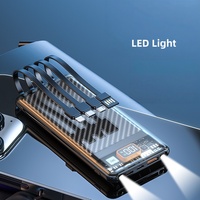 Produk Terlaris 2026 Power Bank Portabel Transparan 10000mah 20000mah Pengisian Cepat dengan 4 Kabel Bawaan dan Lampu LED