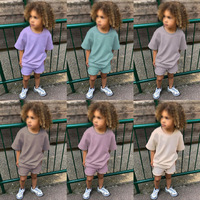 Ensemble de vêtements pour bébé fille nouveau-né, OEM, été, couleur unie, sport, personnalisé, uni, manches courtes, 2 pièces, hauts en coton, shorts, unisexe