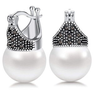 Orecchini a Perno con Perle Finte in Argento 925 Placcato Rodio, Sfera Bianca Rotonda AAA, Classici per Uso Quotidiano Femminile - Product Image 1