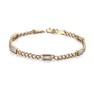 Pulsera de oro macizo de 18 quilates con diamantes cultivados en laboratorio de Provenza, diseño clásico para mujer, con cadena de eslabones de corte baguette, joyería para uso diario. - Product Image 2