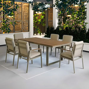 Modern Outdoor <strong>Dining</strong> Set Solid Wood <strong>Teak</strong> <strong>Table</strong> Top Aluminum Chair for Courtyard Hotels Poolside Patio Furniture Garden Use - Product Image 4