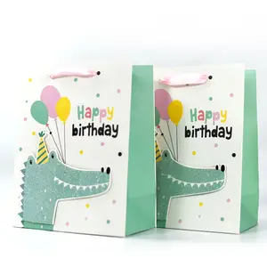 Aangepaste Kleurrijke Dinosaurus Bloem Snoep Kleine Party Kids Verjaardag Leuke Gift Verpakking Carrier Papieren Zak