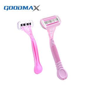 Maquinilla de afeitar manual Goodmax para mujer, triple cuchilla, color rosa, para depilación de axilas y cuerpo completo, lavable con agua. - Product Image 1