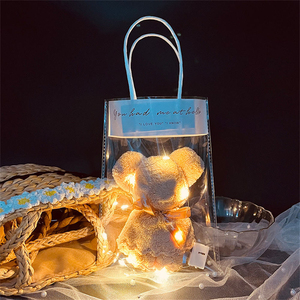 Towel <b>Bear</b> Gift Set With LED Fairy Light Transparent Handbag Soft Towel <b>Bear</b> Doll Wedding Party Guest Souvenir Gift - Product Image 3