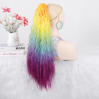 Queue de cheval synthétique à clipser pour femme, en fibre haute température, colorée, longue, bouclée, effet vague d'eau, teinte, style corn-perm, pour le commerce extérieur