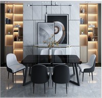 Ensemble de table à manger avec 6 chaises, or, marbre noir, style européen