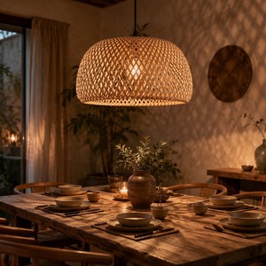 <span class=keywords><strong>Lampadario</strong></span> Artigianale Cinese in Bambù e Rattan, Illuminazione Retrò Intrecciata, Lampada a Sospensione Decorativa per Ristorante, Chandelier in Legno a Forma di Cappello di Paglia - Product Image 3