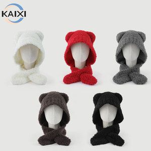 Gorro de Punto con Orejas de Oso, Suave y Agradable al Tacto, para Otoño e Invierno, con Bufanda, Protección para las Orejas, Gorro de Felpa, Personalizable al por Mayor - Product Image 1
