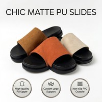 Sandales plates minimalistes à larges brides pour femmes, en PU mat, avec semelle épaisse en PVC cranté, logo personnalisé et emballage de marque OEM