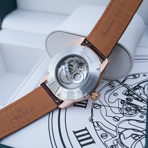 OBLVLO Montre automatique pour homme de marque supérieure, en acier inoxydable, grand cadran, aiguilles lumineuses, bracelet en cuir, résistante à l'eau, montre de sport JM-JK - Product Image 5