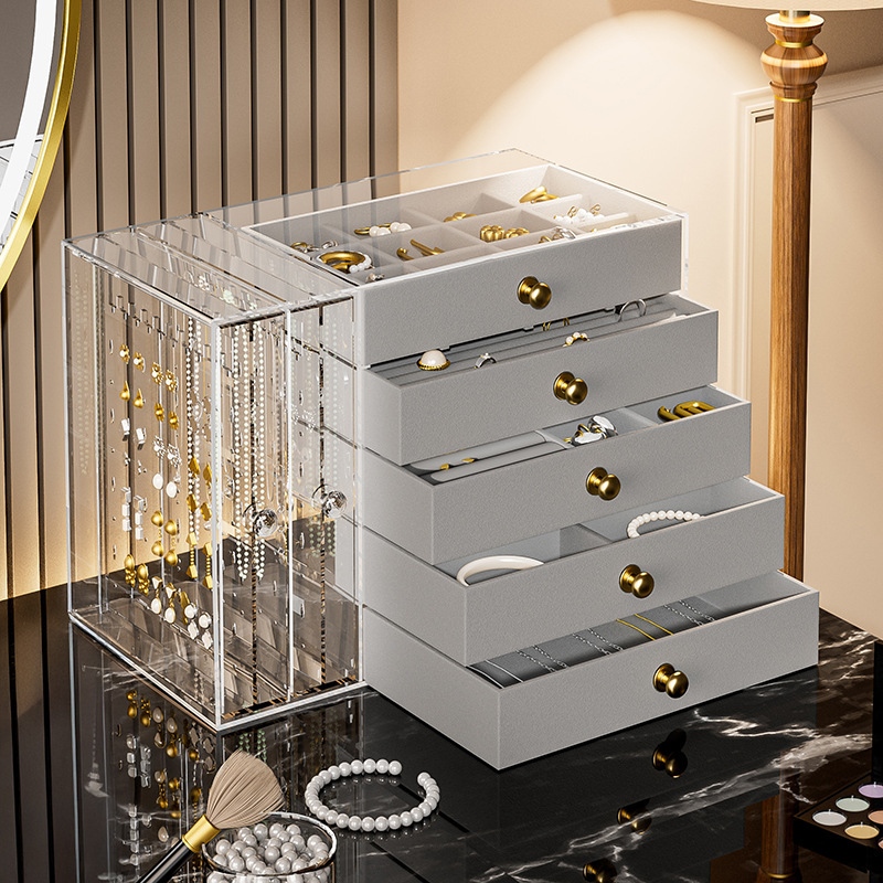Gray 5-layer velvet + 2-layer transparent drawer