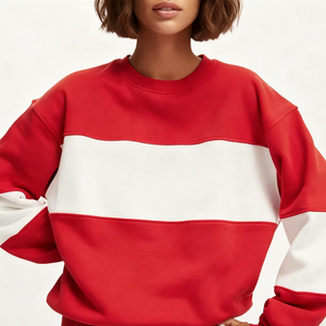 Stile personalizzato rosso <span class=keywords><strong>e</strong></span> bianco Patchwork cotone organico <span class=keywords><strong>felpa</strong></span> con cappuccio stampa felpe squadrate per le donne - Product Image 2