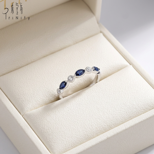 Bagues de mariage élégantes en or blanc massif 18 carats avec saphir, de qualité exceptionnelle, style classique, bijoux fins pour femmes, cadeau de fiançailles - Product Image 5