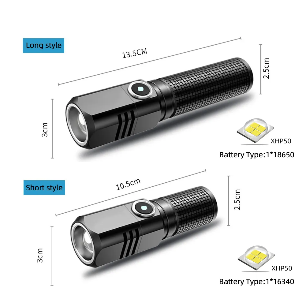 Waterproof XHP50 LED Flashlight Mini USB Torch Rechargeable Zoom Fishing Lantern Powerful Tactical Flash Light Camping Lamp