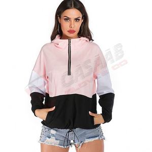 Short-Zip Over-sized <b>Winter</b> New Design Sportswear Fashion Color-Block Casual Pullover 100% Cotton Color-Matching Women Hoodies - Product Image 3