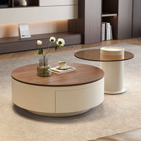 Table basse ronde gigogne en noyer avec tiroir de rangement, table d'appoint en verre, style moderne et minimaliste, pour salon, décoration intérieure, article d'ameublement