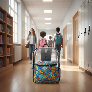 Zaino trasparente EB 15'' x 11'' x 4'' con motivo geometrico a cartoni animati, chiusura con cerniera, antifurto, zaino da giorno unisex per studenti - Product Image 2