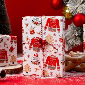 Christmas Wrapping <b>Paper</b> <b>Roll</b> 17 Inch X 33 Feet Red White Sweater Tree Design Eco Friendly Gift <b>Wrap</b> - Product Image 4