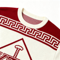 Pull en tricot jacquard surdimensionné de haute qualité, personnalisé, avec bordure géométrique en meander, pour la fraternité, à porter au quotidien