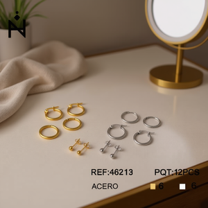 Juego de 6 Aros de Acero Inoxidable, 3 Dorados y 3 Plateados, Joyería de Moda Unisex, Estilo Moderno - Product Image 3