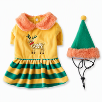 Costume de Noël pour chien MEIQIPETBABY, robe en velours doré, broderie de renne, jupe rayée, chapeau d'elfe, ensemble 2 pièces
