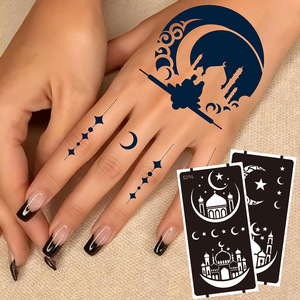 Plantilla de tatuaje temporal de henna para mascotas, diseño floral con mezquita y luna, para arte corporal y de manos. - Product Image 2