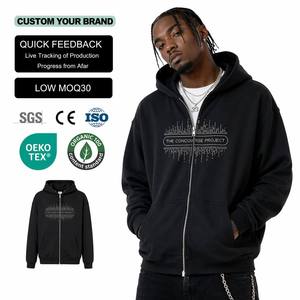 Factory Custom Rhinestone Zip-Up Hoodie Diamond <b>Pullover</b> Oversized Heavy Weight 100% Cotton Autumn Hoodie for <b>Men</b> - Product Image 1
