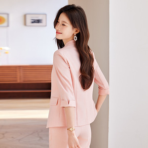 Women's Pink Suit Set Three Quarter Sleeve Breathable Summer Casual Wear - Product Image 4