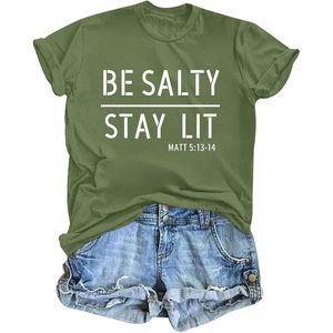 เสื้อยืดผู้หญิง FOXA ลาย Be Salty Stay Lit พร้อมข้อความจากพระคัมภีร์ไบเบิล ผ้าฝ้ายเจอร์ซีย์ 100% ระบายอากาศได้ดี แขนเสื้อแบบปกติ - Product Image 1